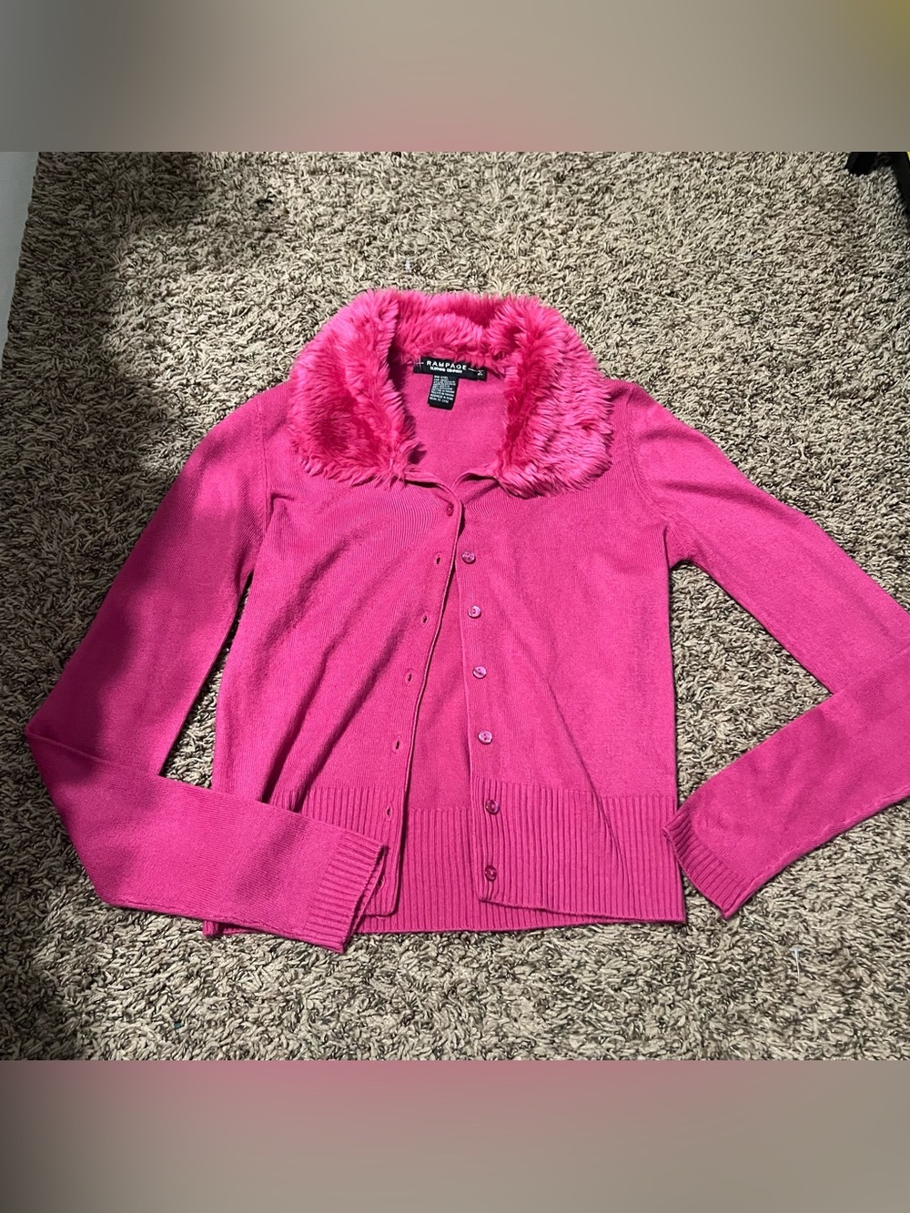 Rampage Hot Pink Faux Fur Collar Cardigan